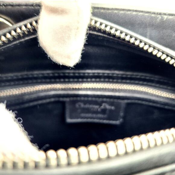 CHRISTIAN DIOR Black Leather Studs Embellished Medium Lady Dior Tote RARE - Picture 16 of 17